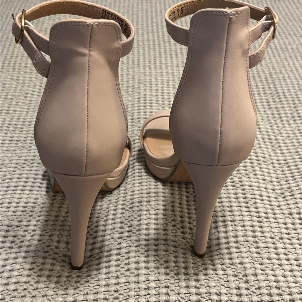IDIFU Beige Nude Neutral Faux Suede Stiletto Platform Ankle Strap Open Toe Shoe - Picture 6 of 15